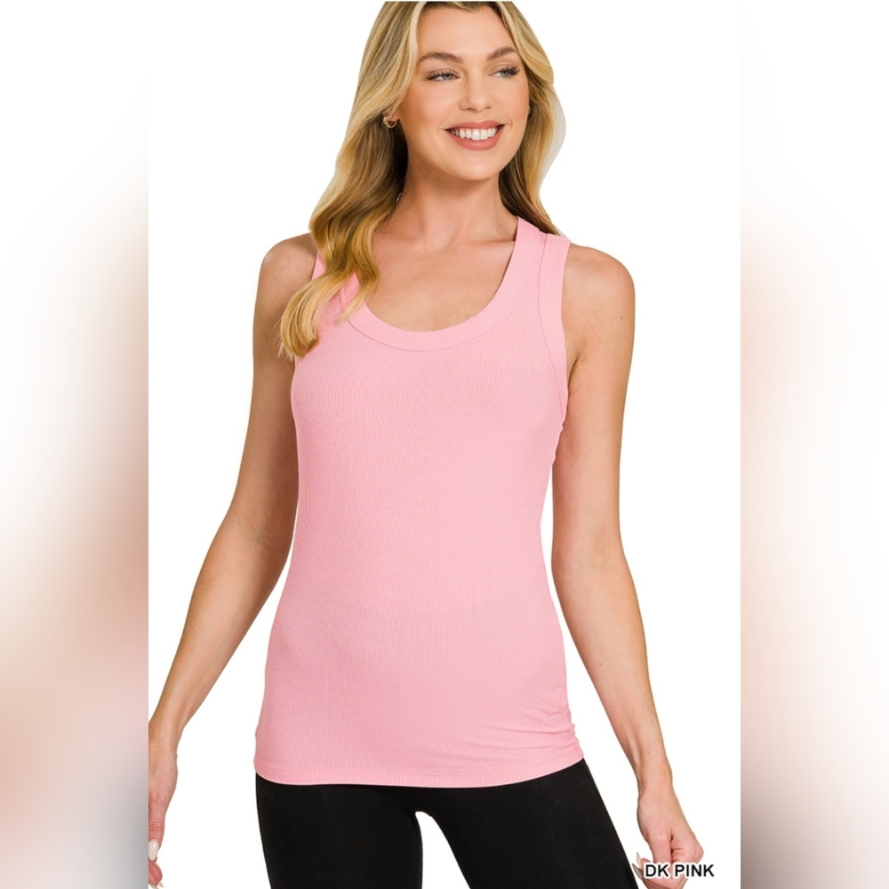 #1414 Zenana Ribbed Scoop Neck Tank Top (Dk Pink)